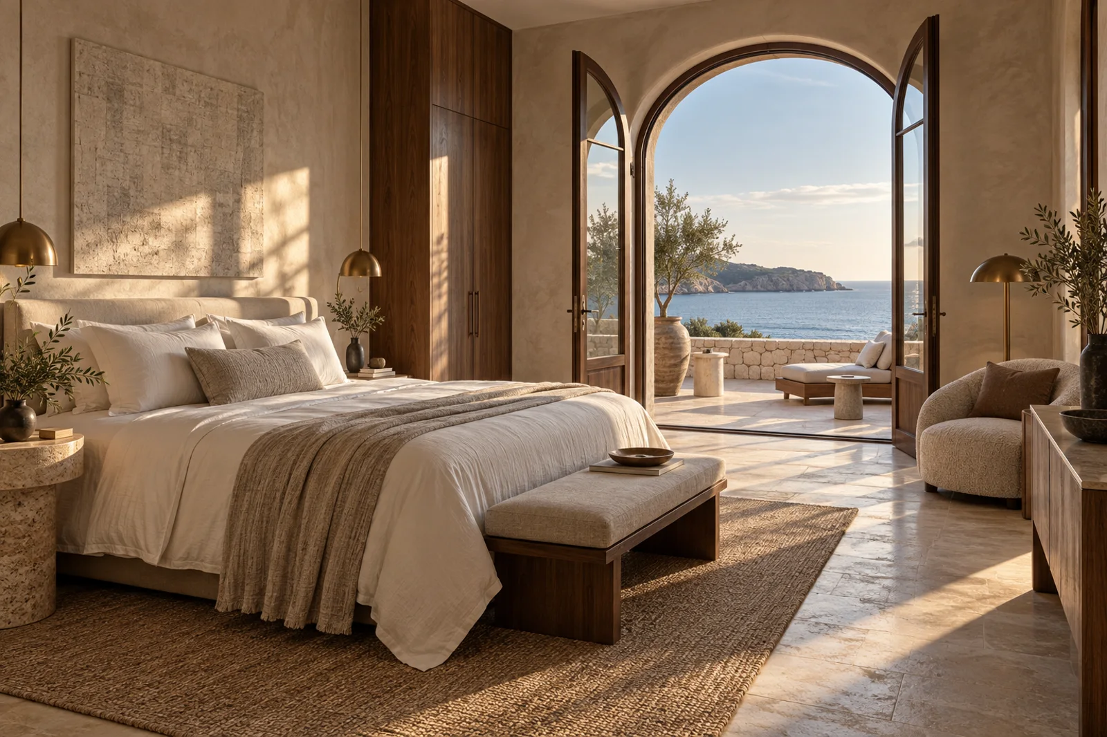Sunlight entering an ivory suite