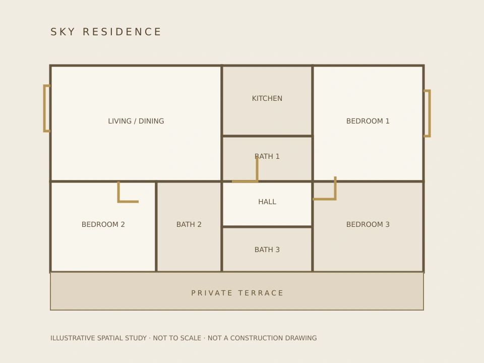 Illustrative Sky Residence floor plan, not to scale